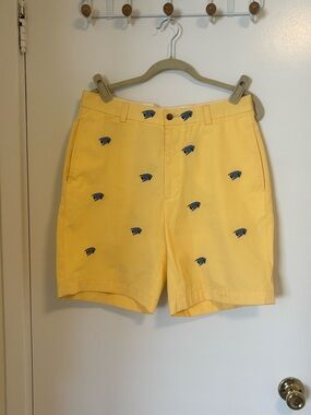 Brooks Brothers Yellow Shorts with Navy Fish Embroidery